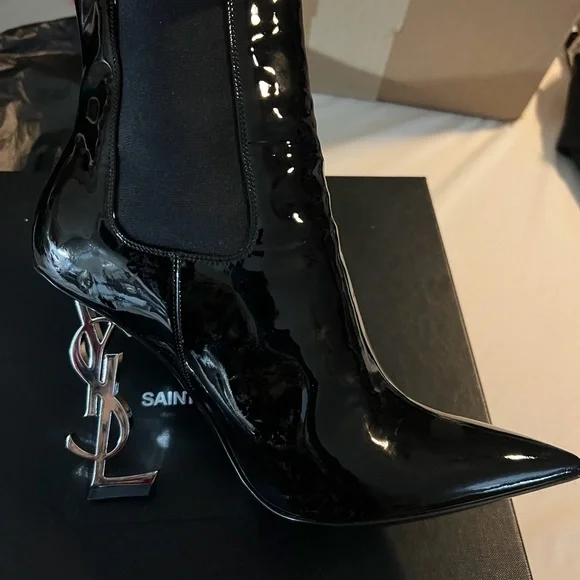 Saint Laurent Black Ankle Boots with Silver Heel - Picture 12 of 15